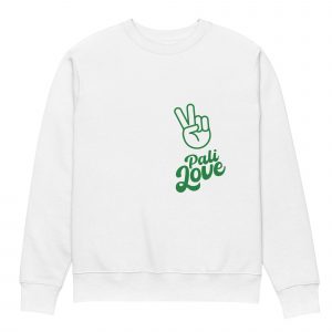 Unisex eco sweatshirt PALI LOVE GREEN ON WHITE